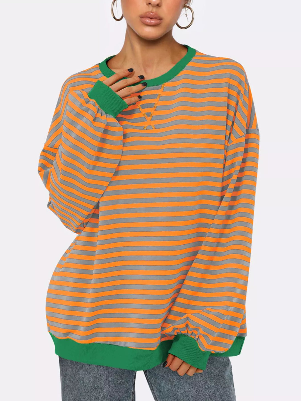 Randig ribbad sweatshirt med rund halsringning – bild 7