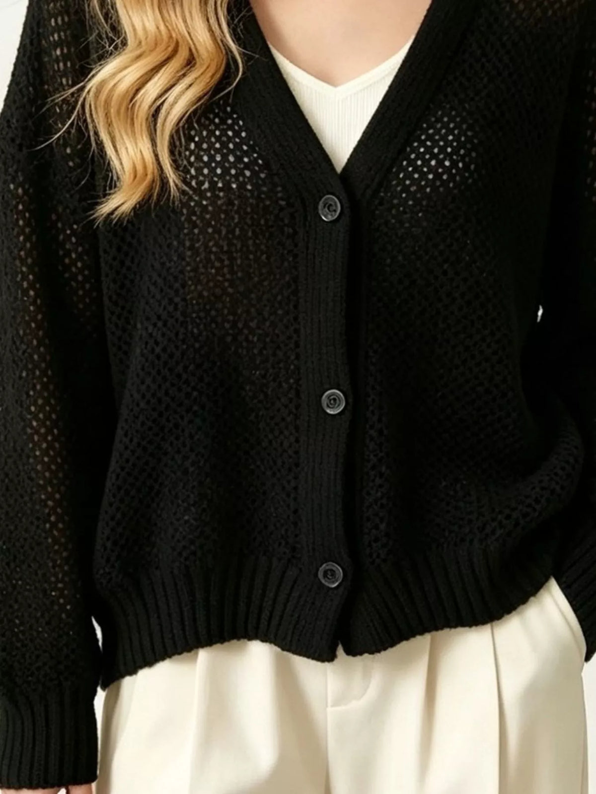 Hålstickad cardigan – bild 14