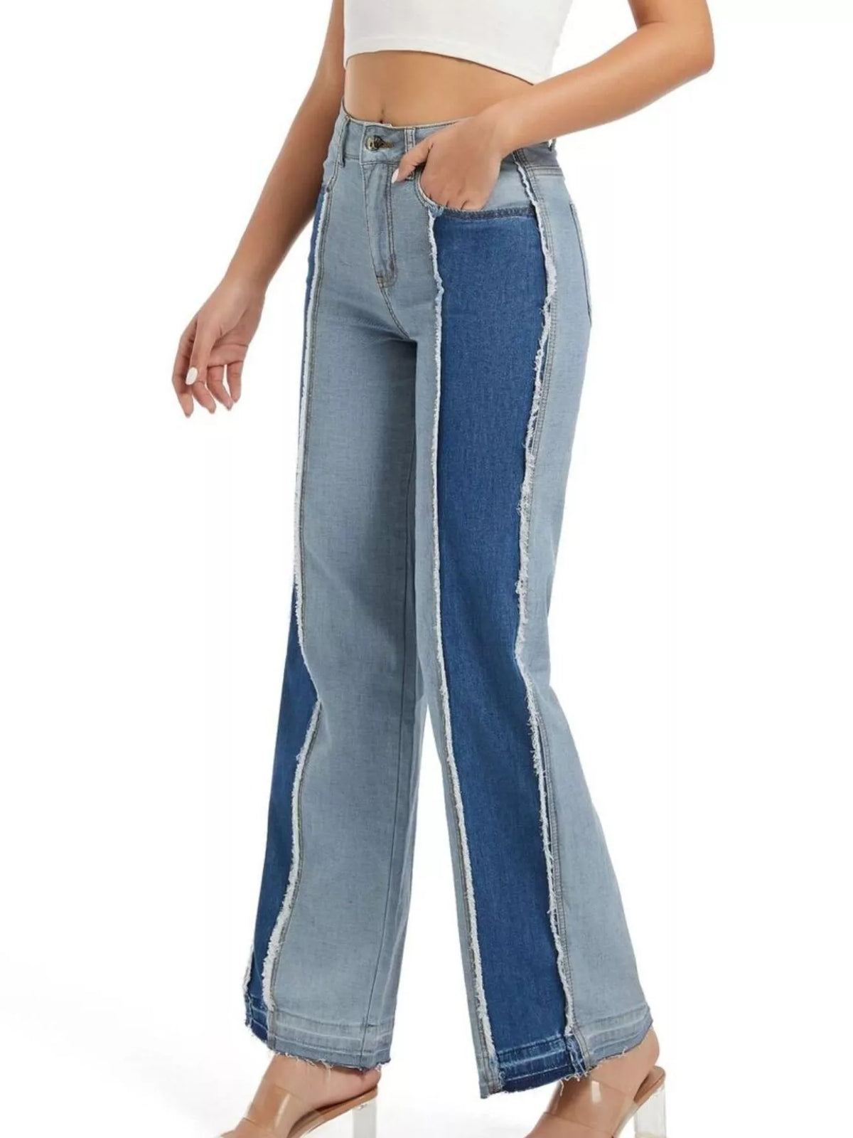 Jeans med färgblock och hög midja – bild 4