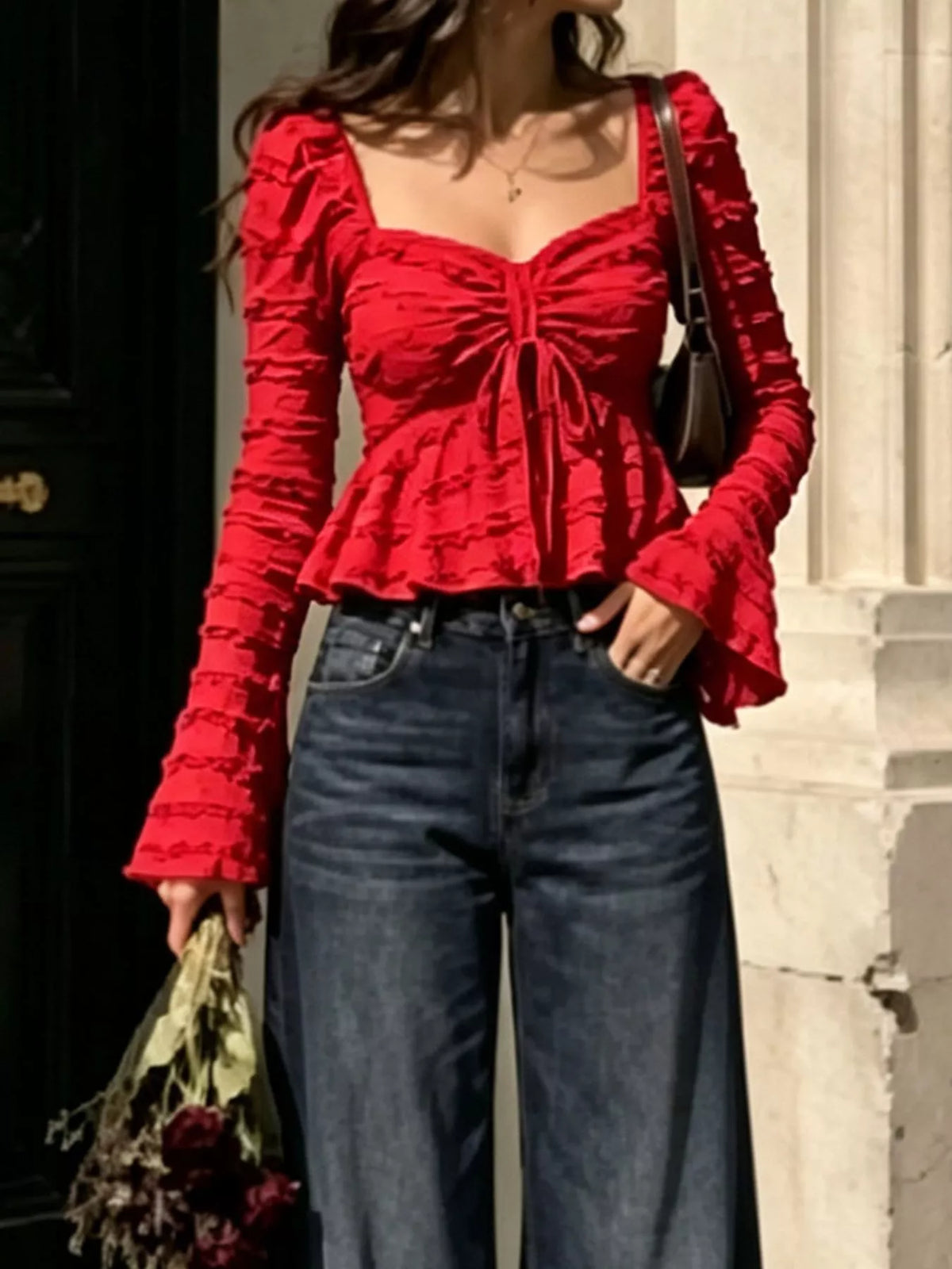 Strukturerad topp med peplum – bild 3