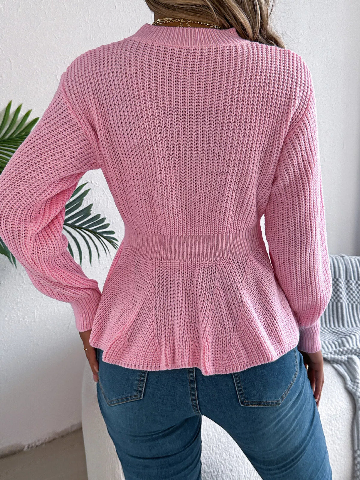 Kabelstickad tröja med peplum – bild 6