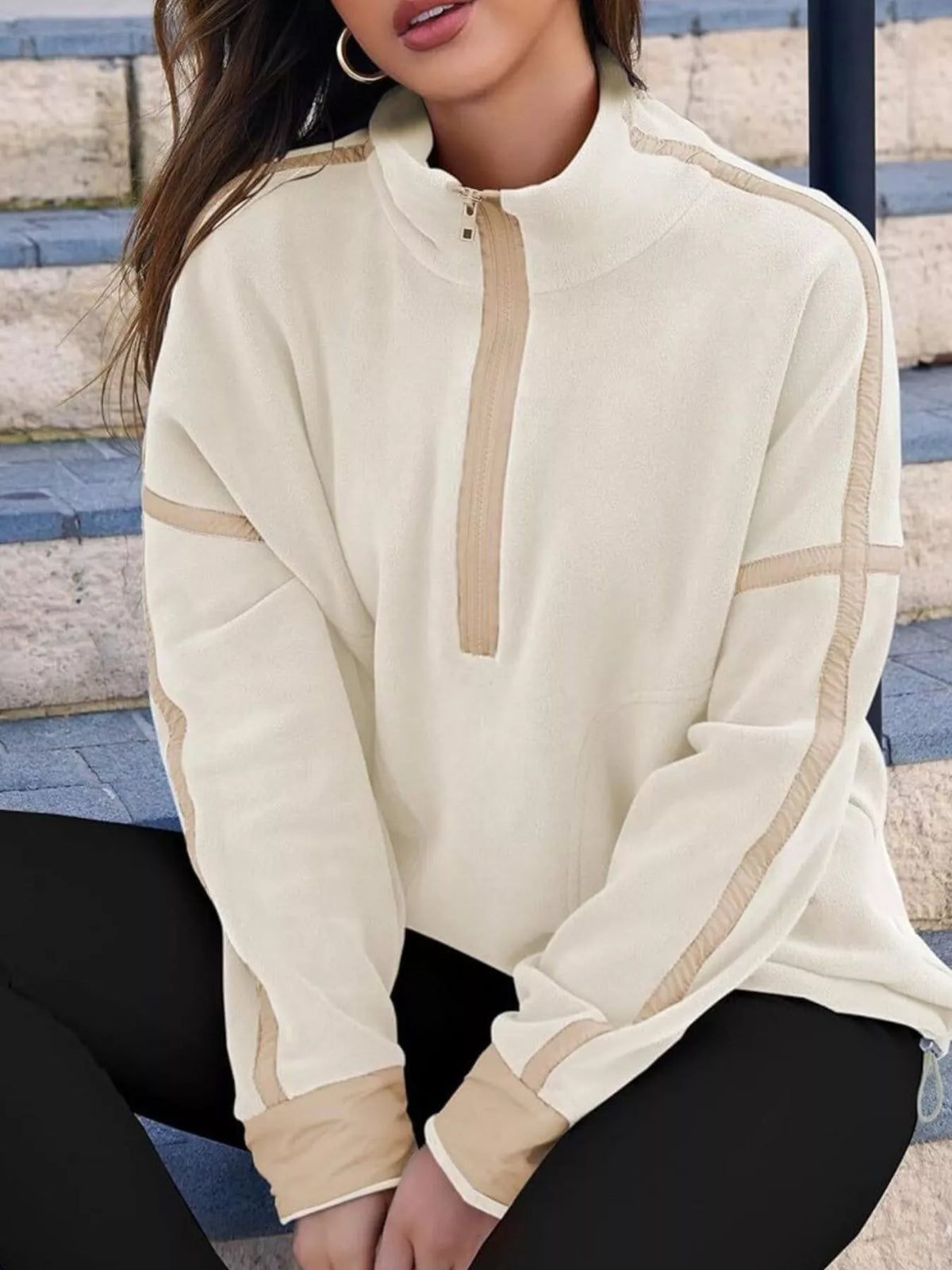 Sweatshirt med sänkt axel och halv dragkedja – bild 17