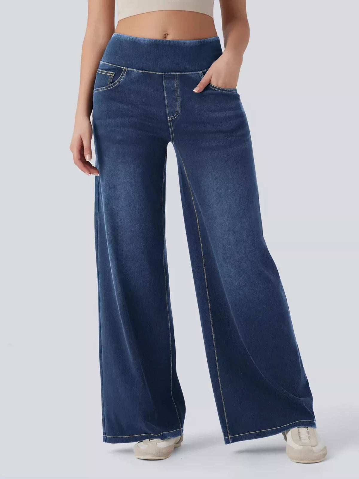 Jeans med pull on-modell och hög midja – bild 9