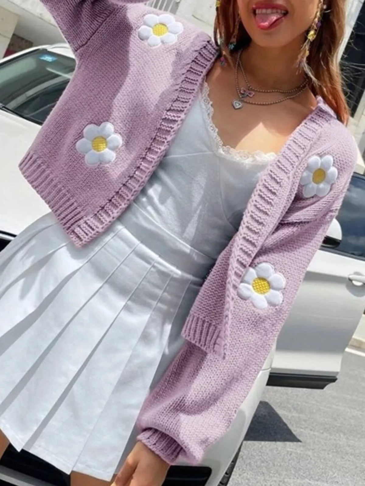 Blommig cardigan med öppen modell – bild 6