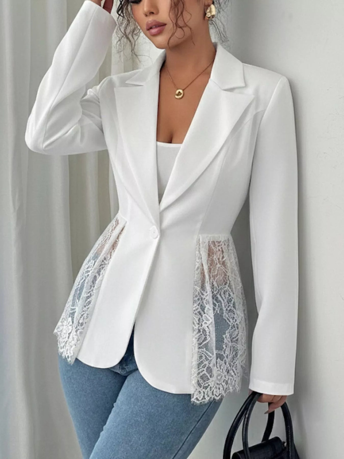 Blazer med en knapp och spetskant – bild 6