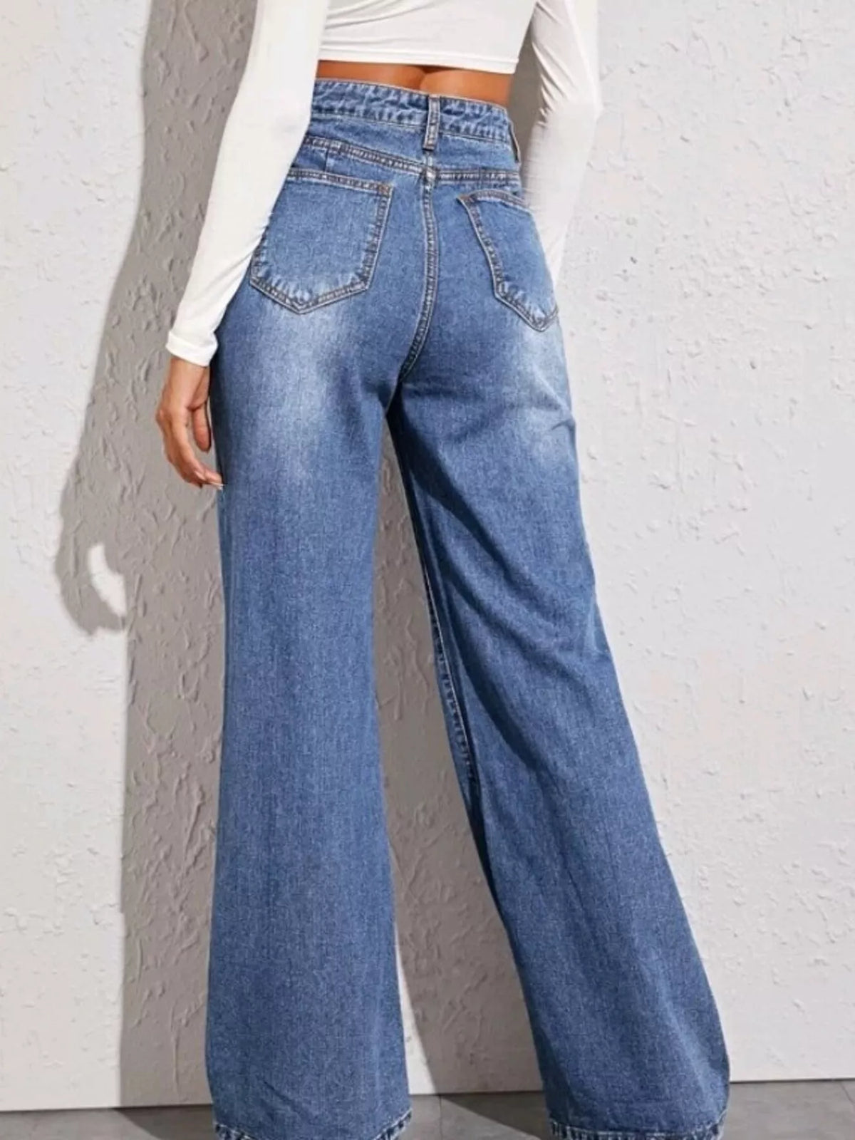 Mellanblå jeans med hög midja – bild 4