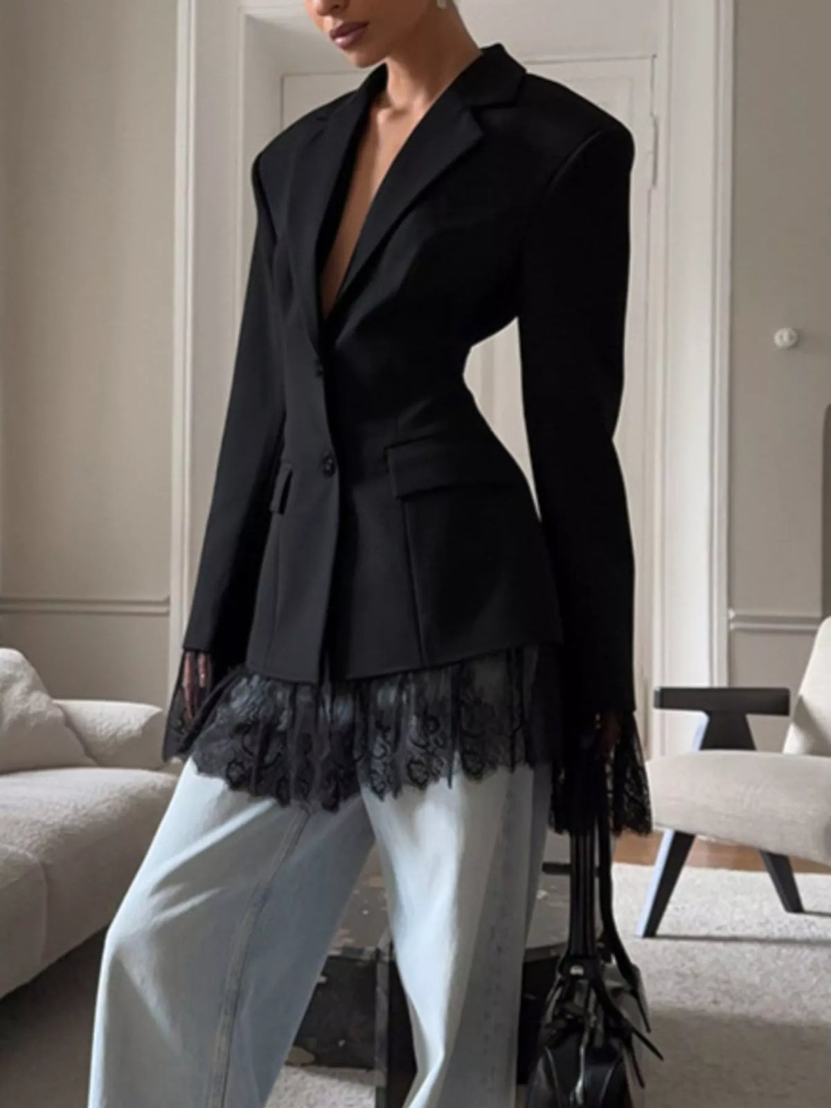 Blazer med spetskant i nederkant och knappstängning – bild 8