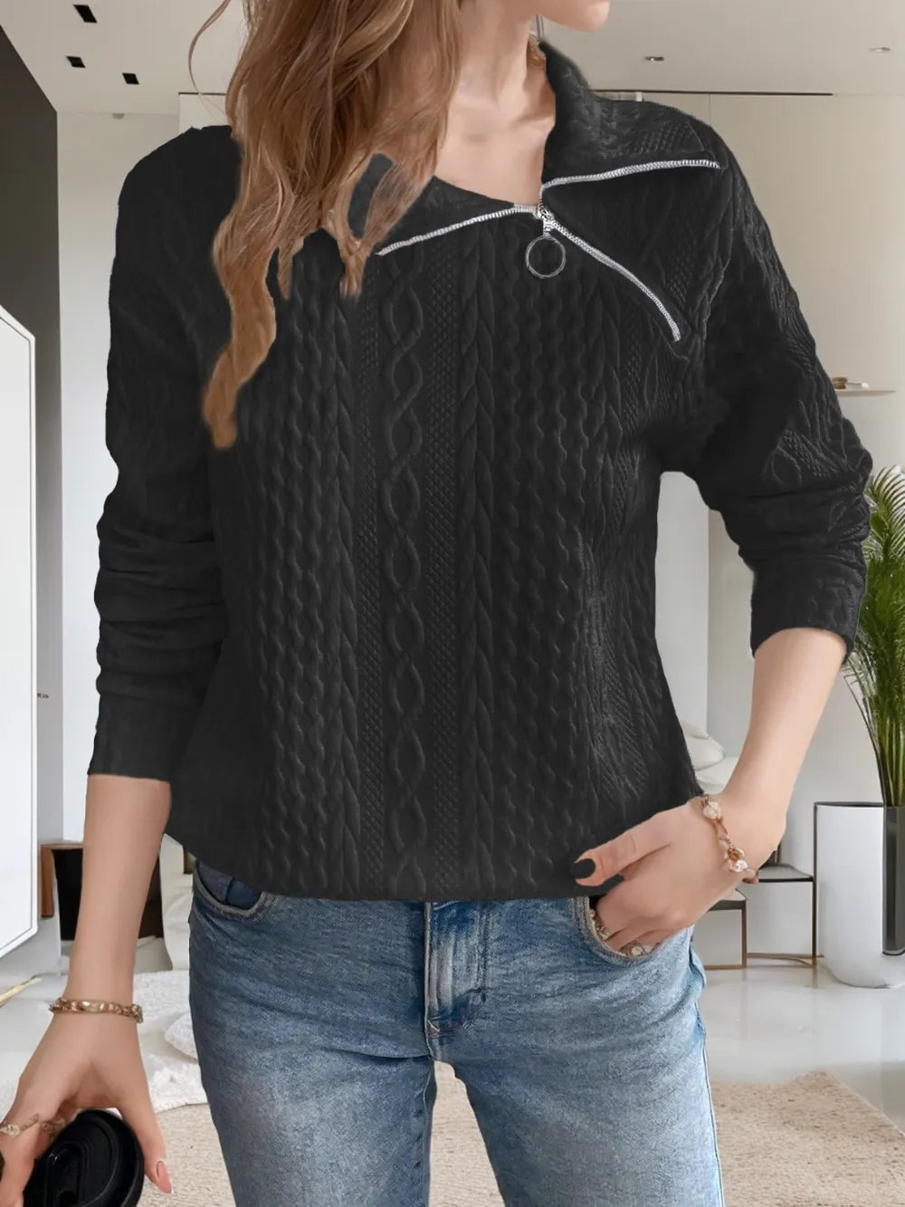 Långärmad sweatshirt med krage – bild 4