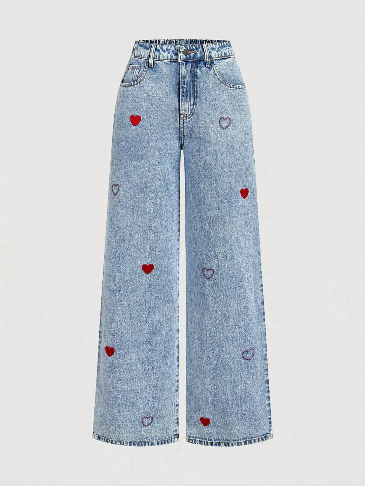 Vida jeans med hjärtmotiv och knappstängning – bild 2