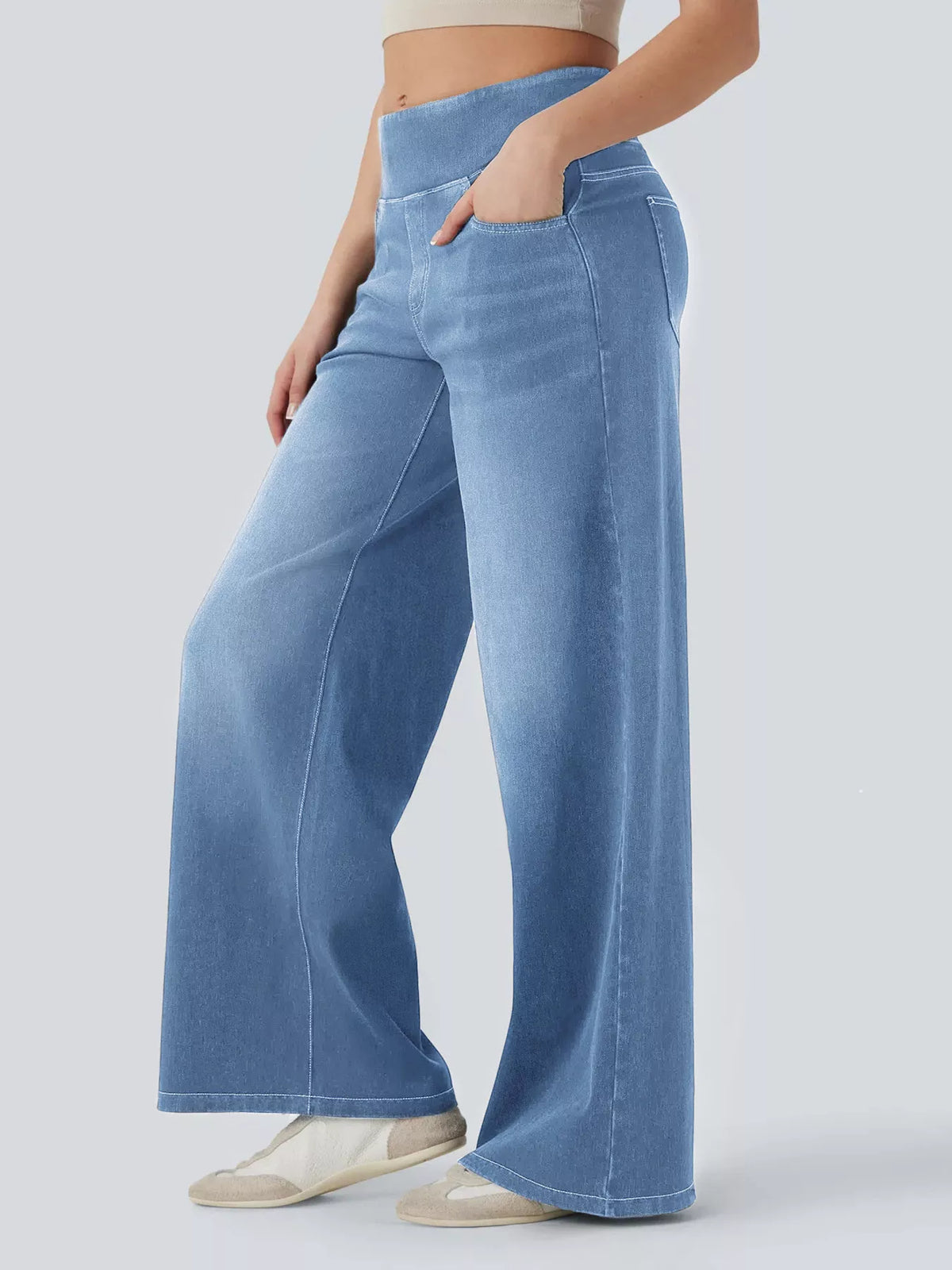 Jeans med pull on-modell och hög midja – bild 8