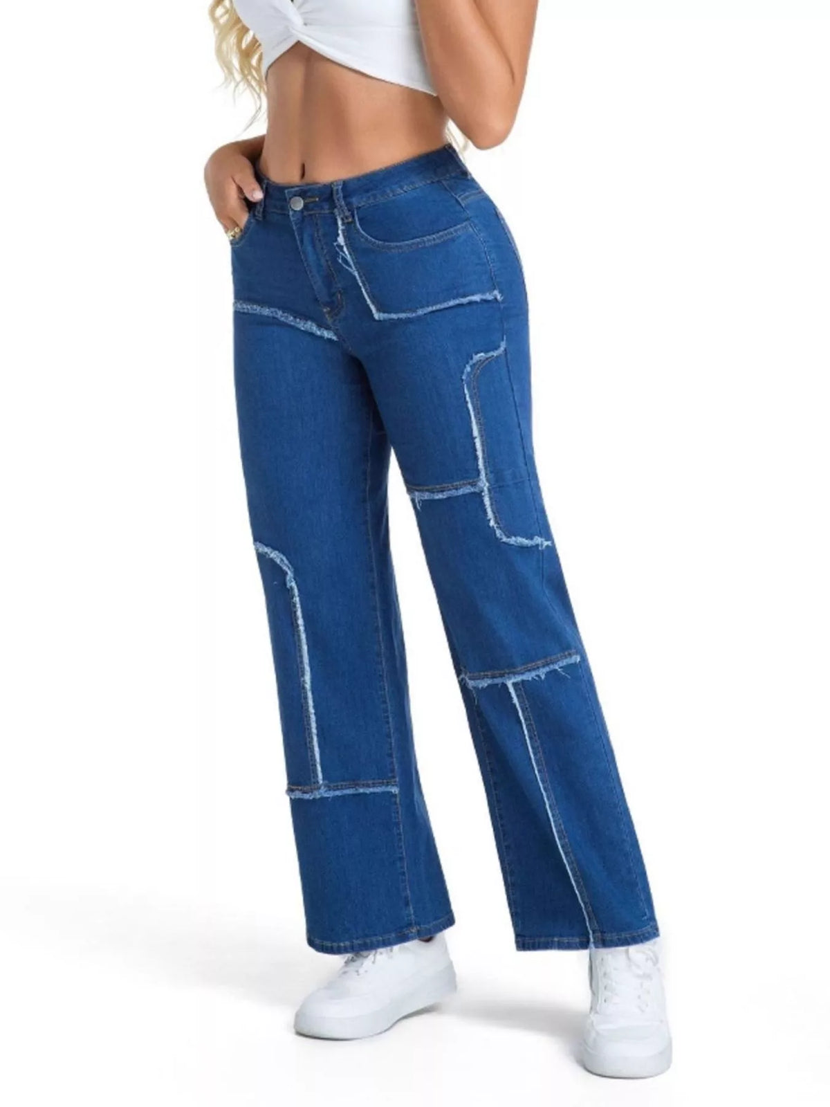 Raka jeans med fransad kant – bild 15