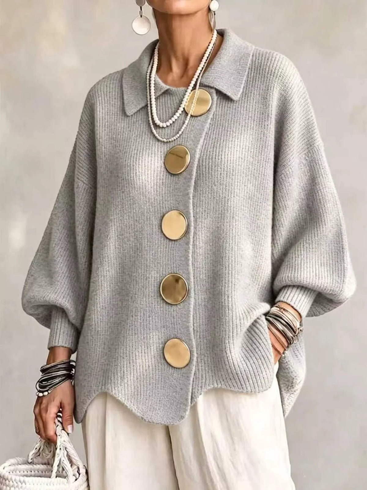 Cardigan med ballongärm och knappstängning – bild 22