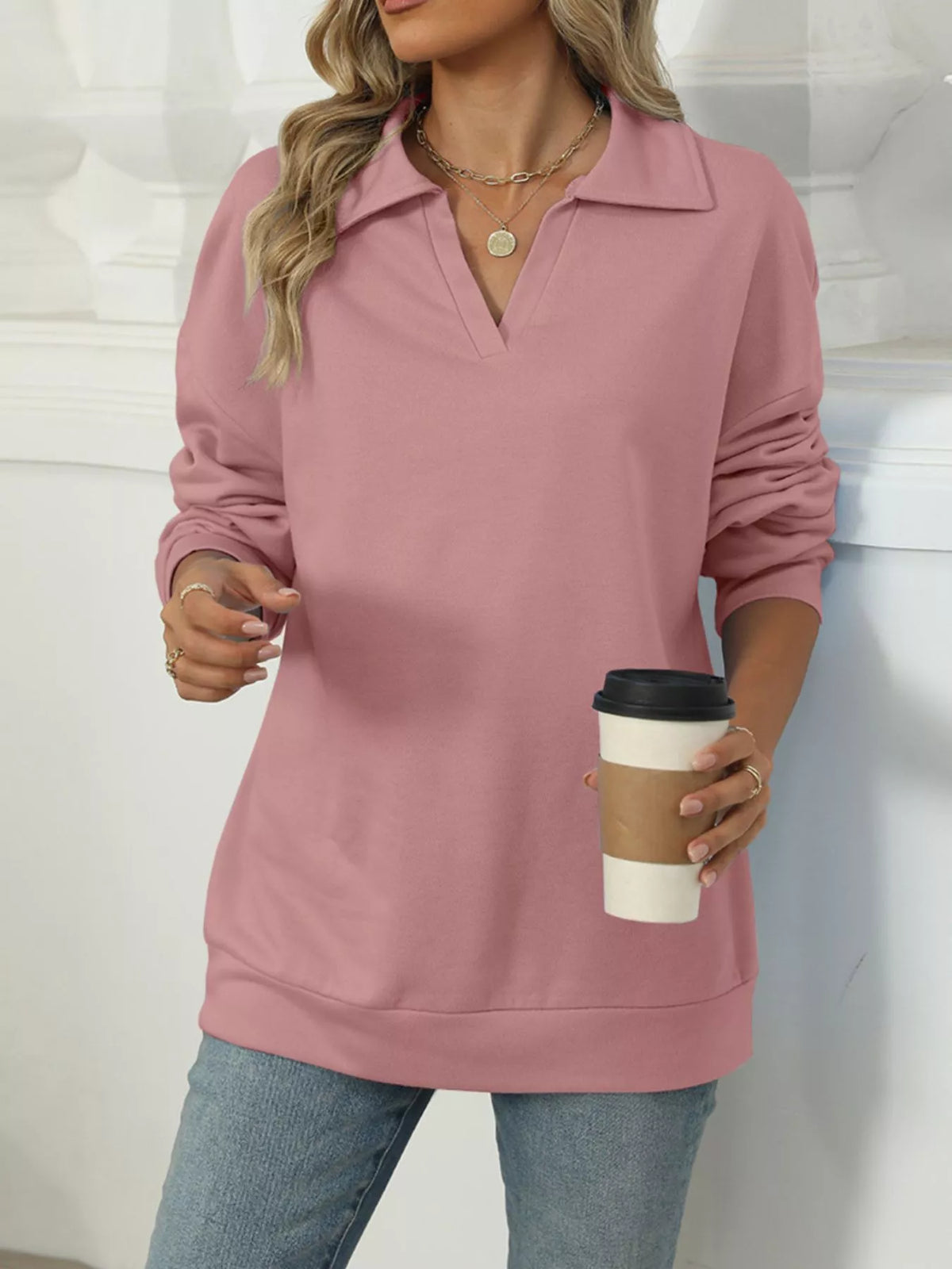 Oversize sweatshirt med johnny-krage – bild 27