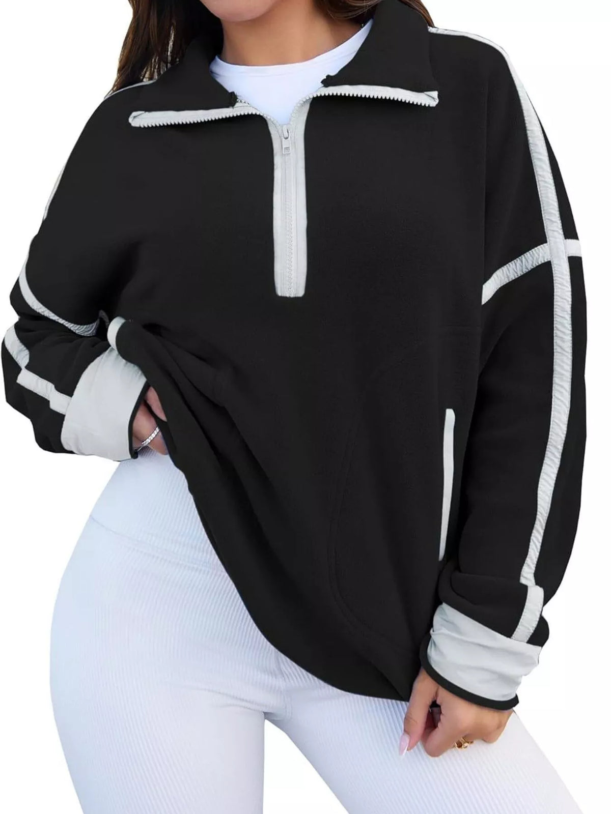 Sweatshirt med sänkt axel och halv dragkedja – bild 10