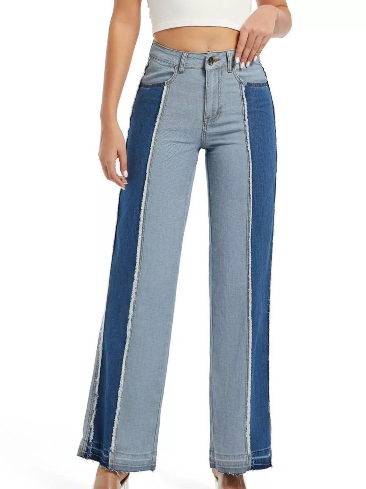 Jeans med färgblock och hög midja – bild 3
