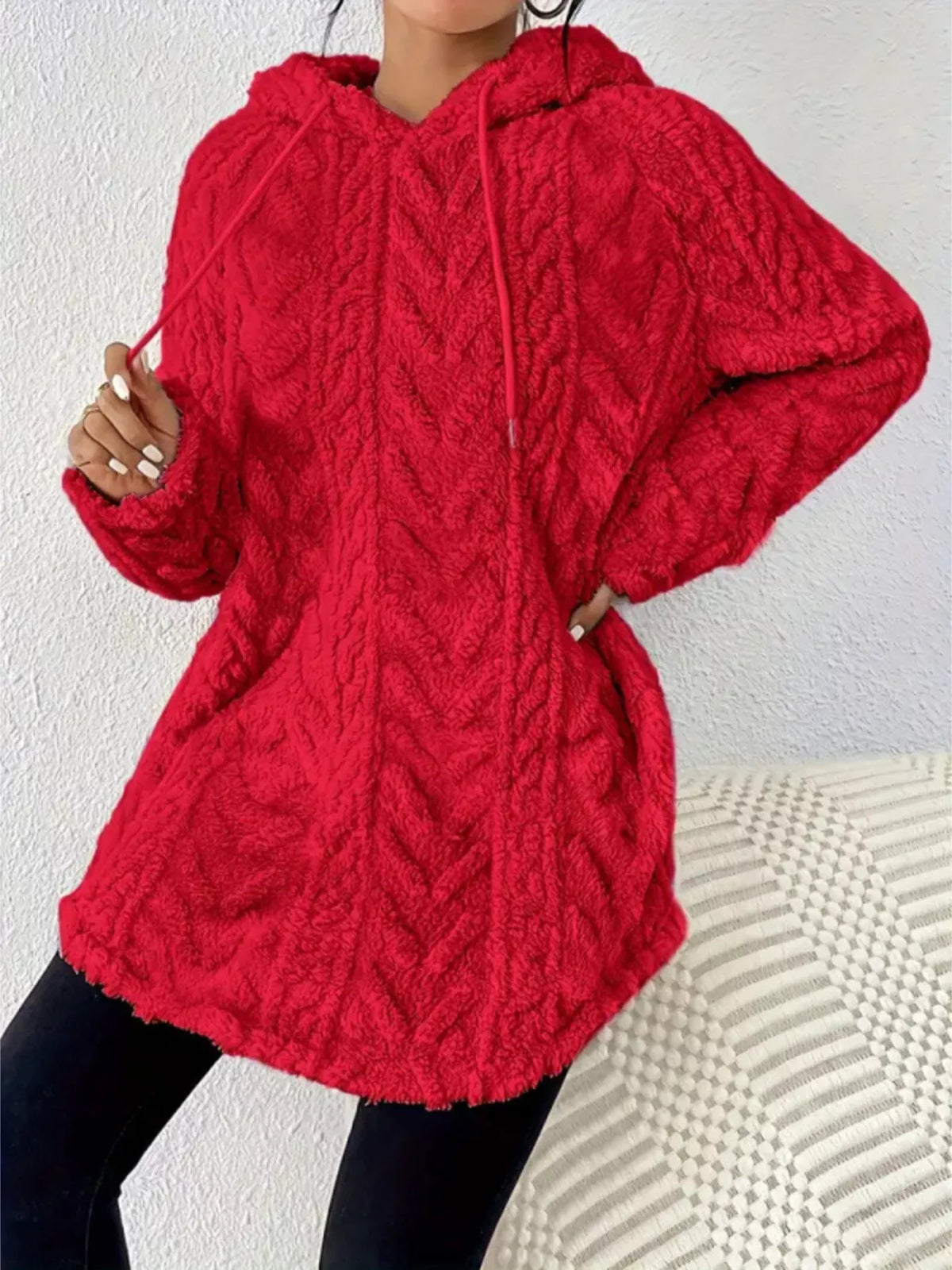Strukturerad hoodie i fleece – bild 22