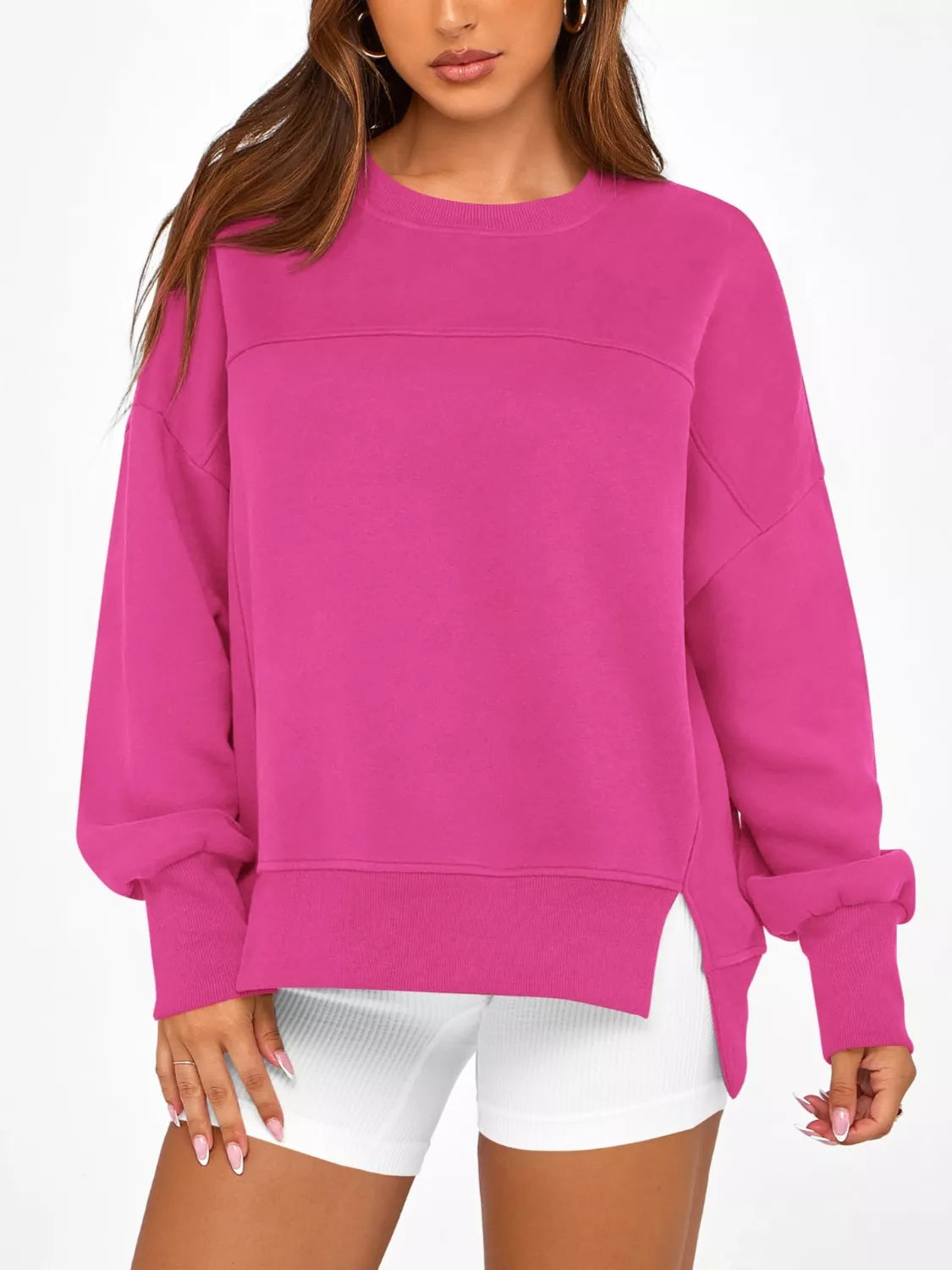 Ledigt sittande sweatshirt med slits – bild 18