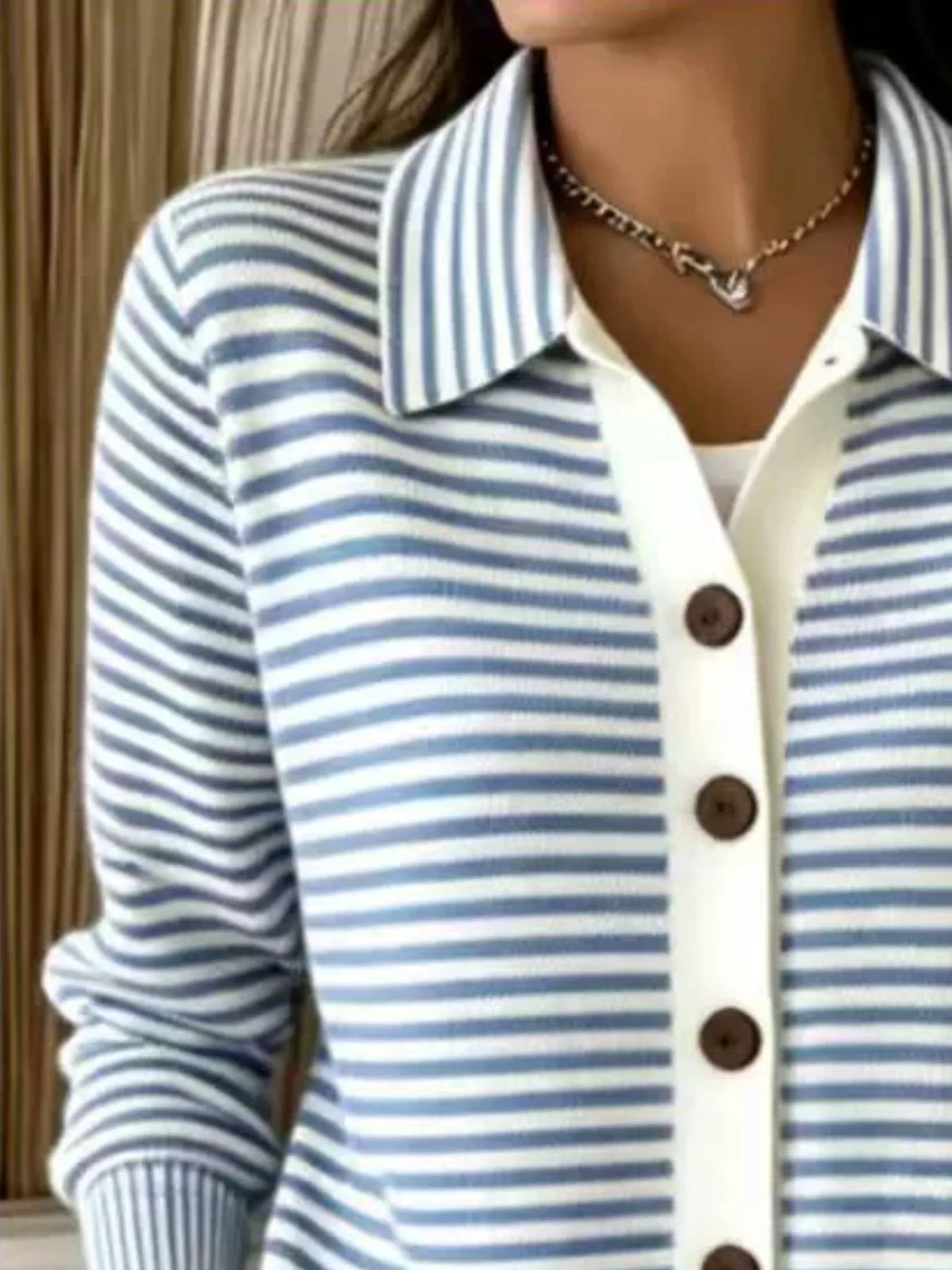 Randig cardigan med krage – bild 2