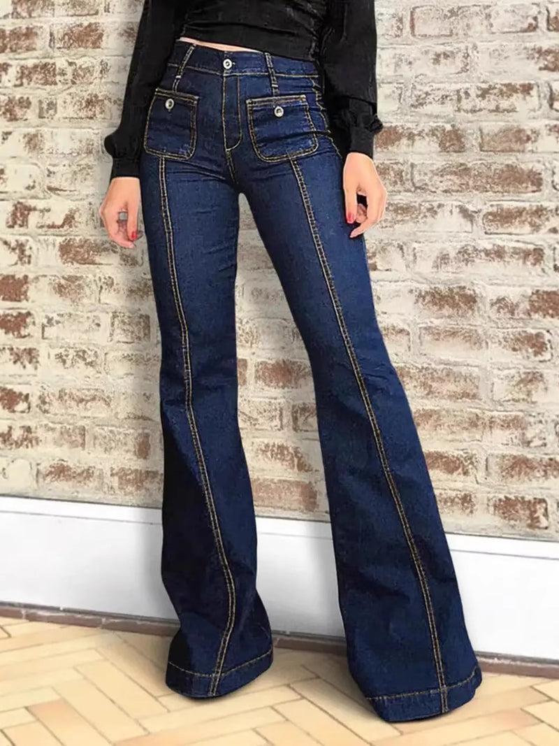 Utsvängda jeans med kontrastsöm