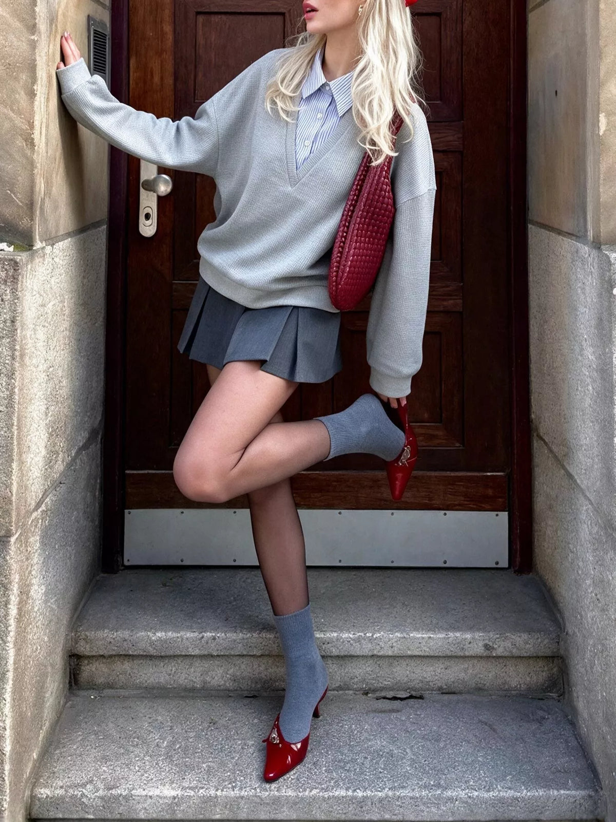Randig sweatshirt med krage – bild 5