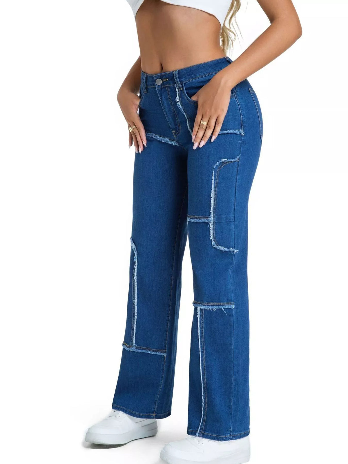 Raka jeans med fransad kant – bild 14