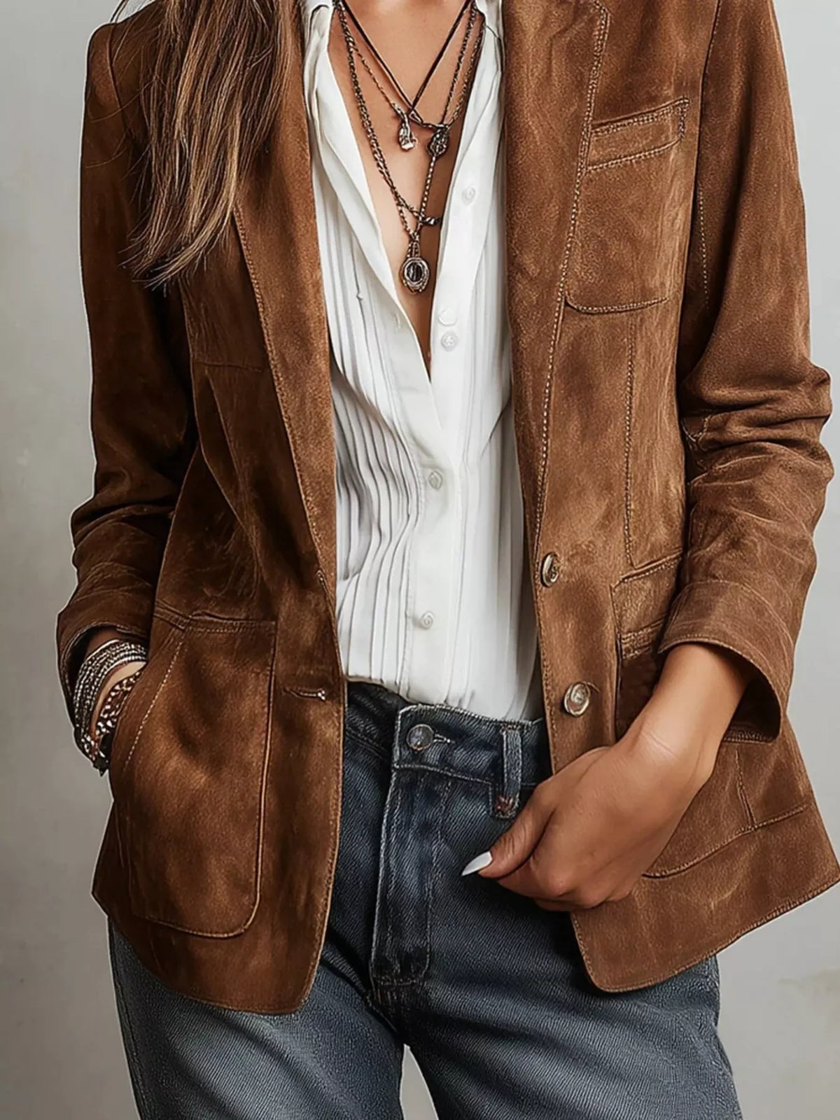 Slimmad blazer i mocka – bild 4