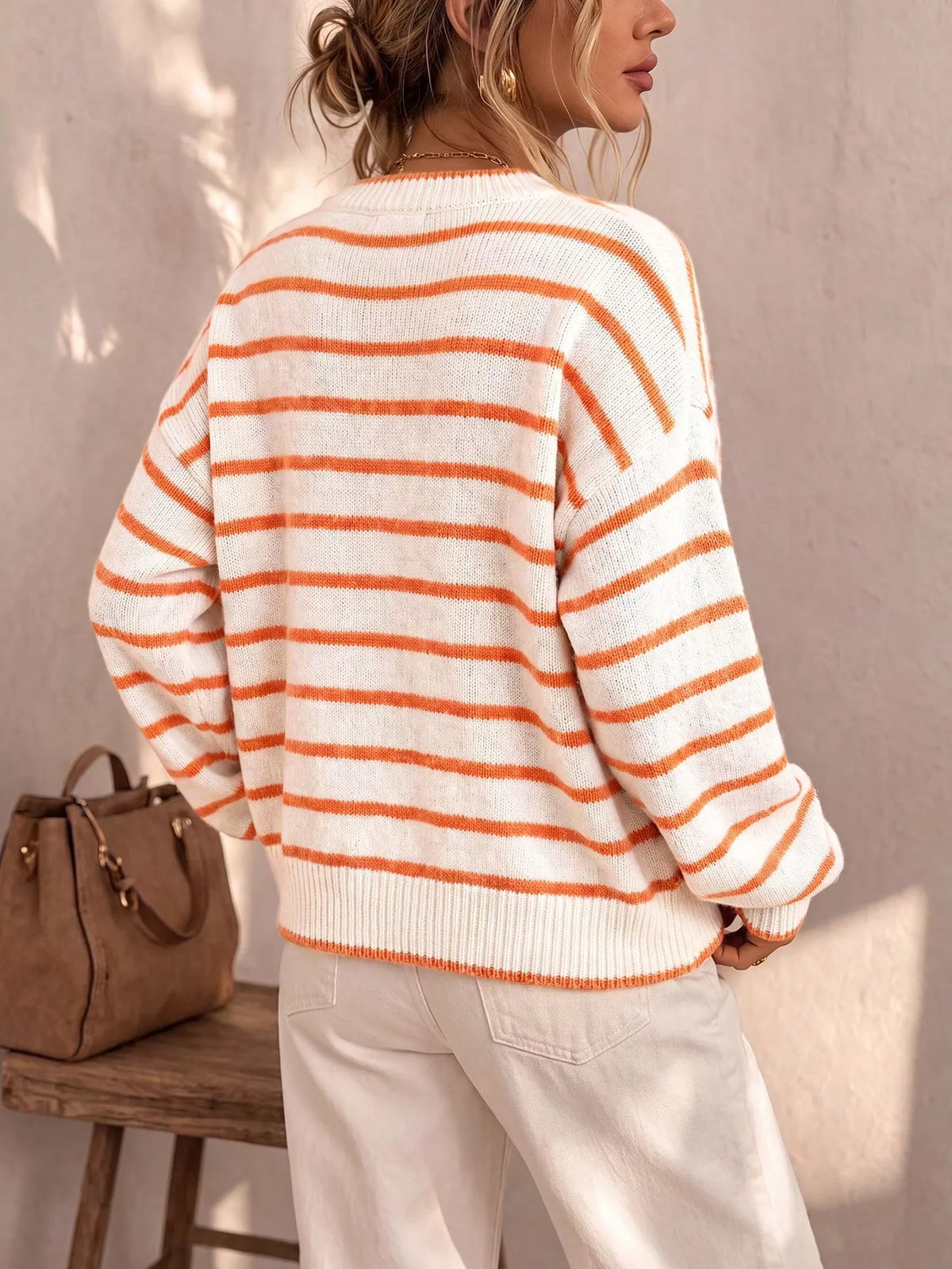 Randig stickad cardigan med knappstängning i polyester – bild 6