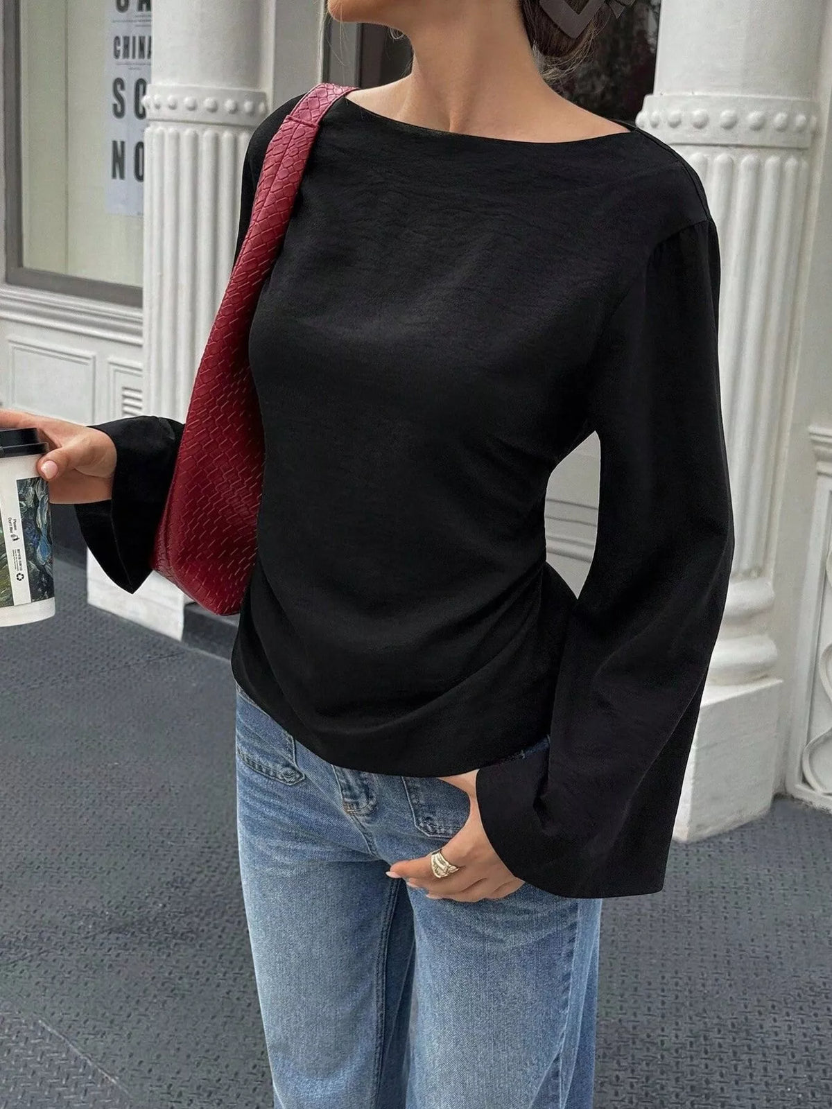 Slimmad båtringad t-shirt