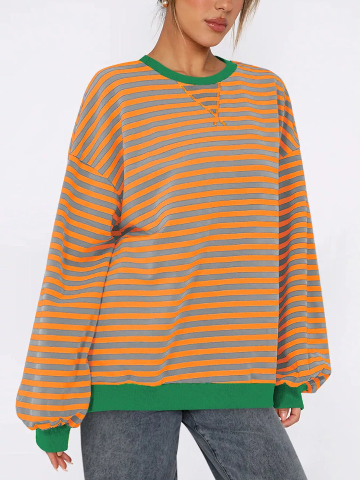 Randig ribbad sweatshirt med rund halsringning – bild 5