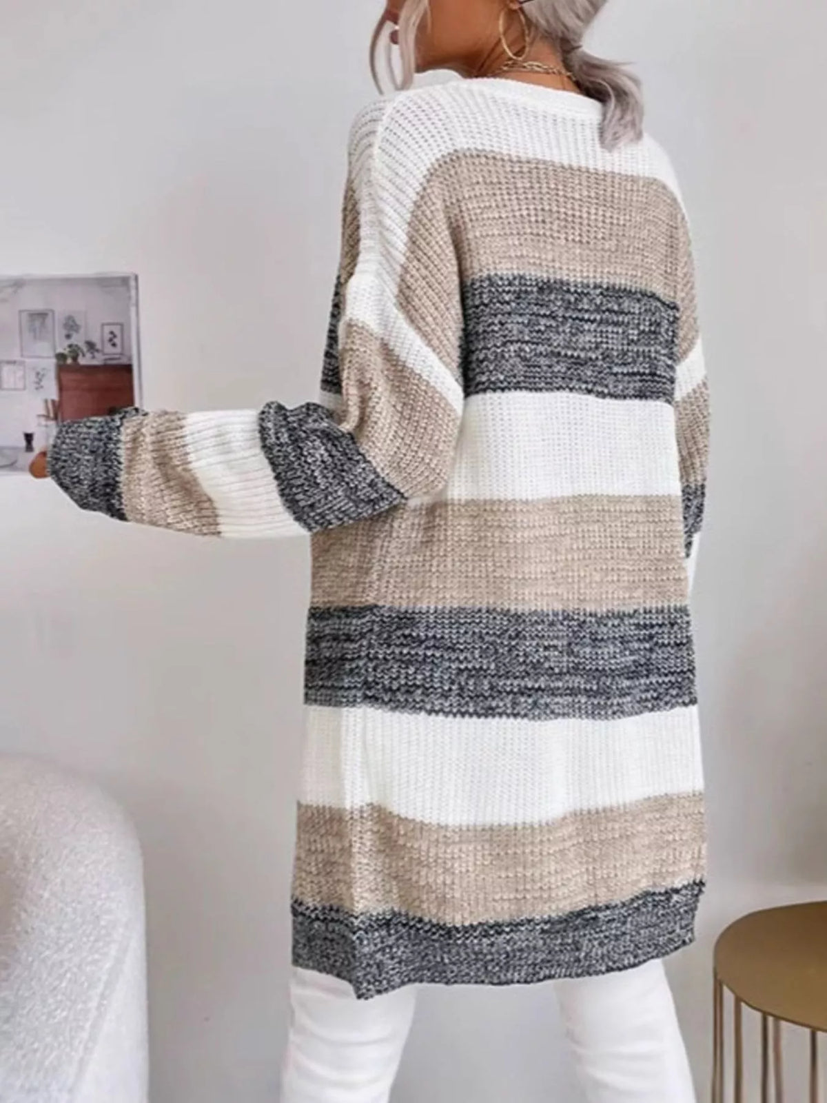 Randig cardigan med färgblock – bild 3