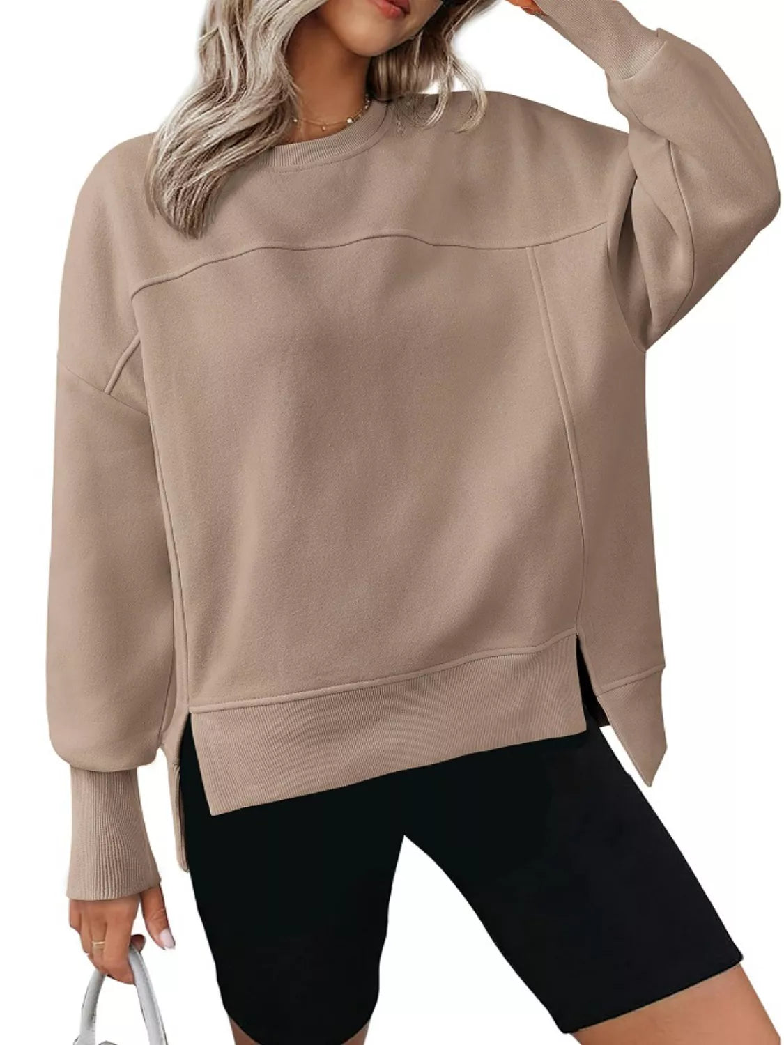 Ledigt sittande sweatshirt med slits – bild 29