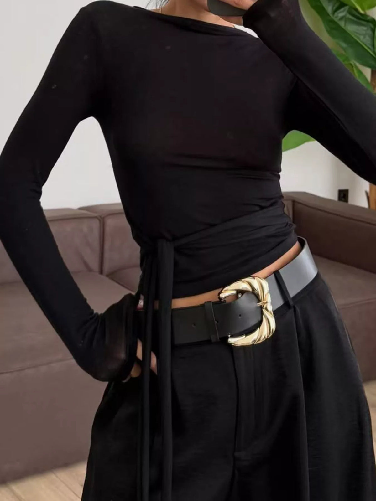 Långärmad t-shirt med hög halsringning – bild 3