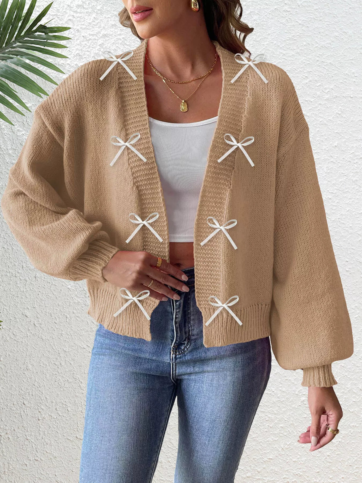 Cardigan med öppen modell och rosett – bild 10