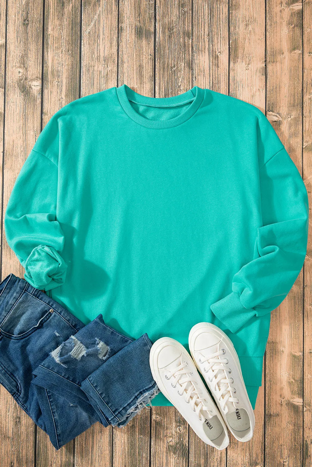Långärmad sweatshirt med rund halsringning och asymmetrisk nederkant – bild 23