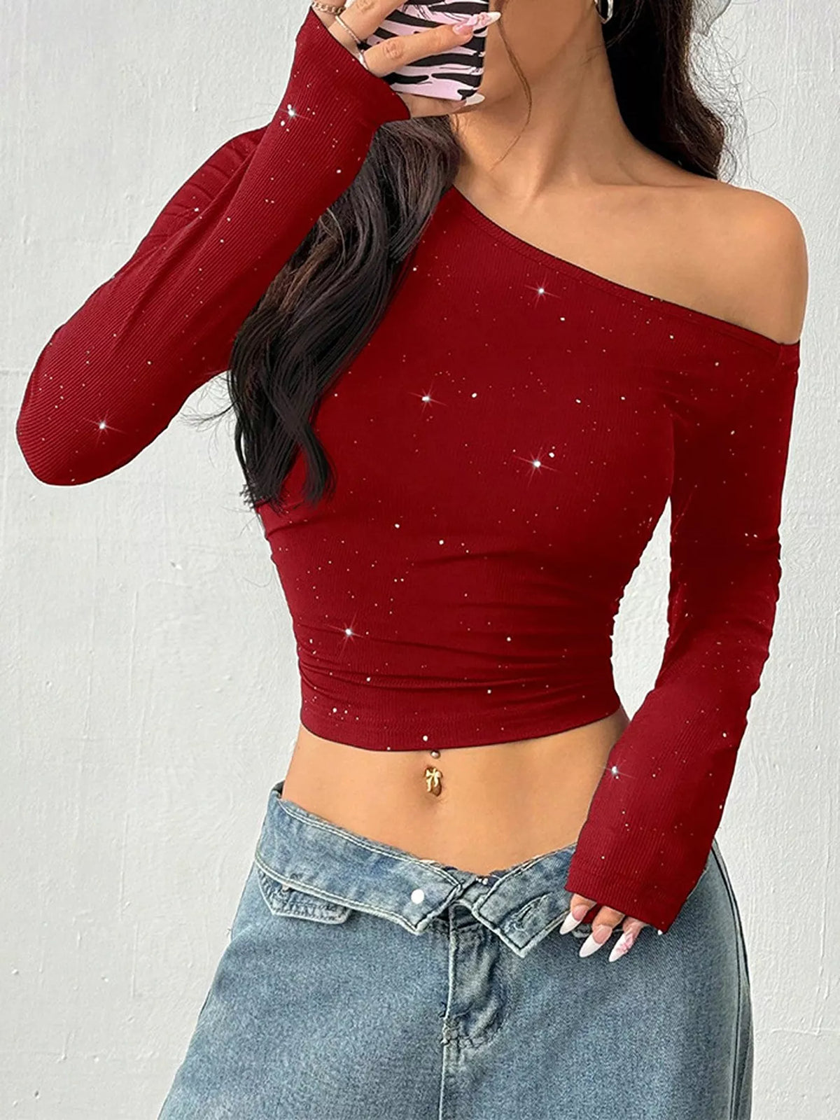 Kort t-shirt i glitter – bild 9
