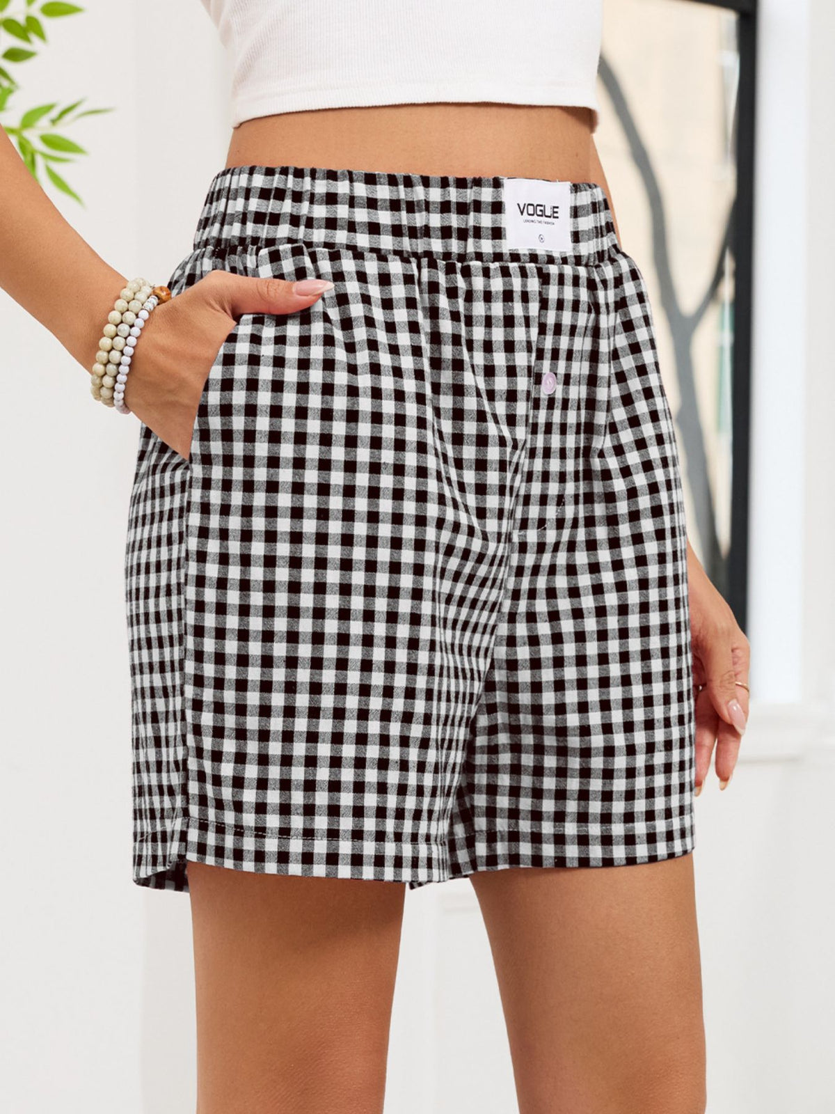 Rutiga shorts med resårmidja – bild 24