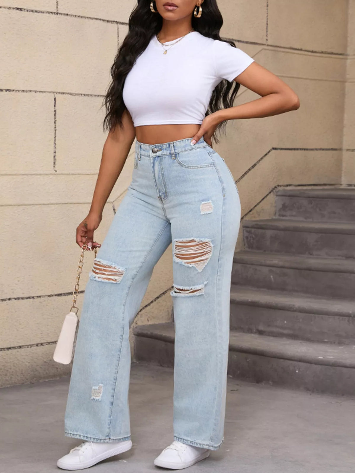 Vida jeans med slitningar och fickor – bild 2