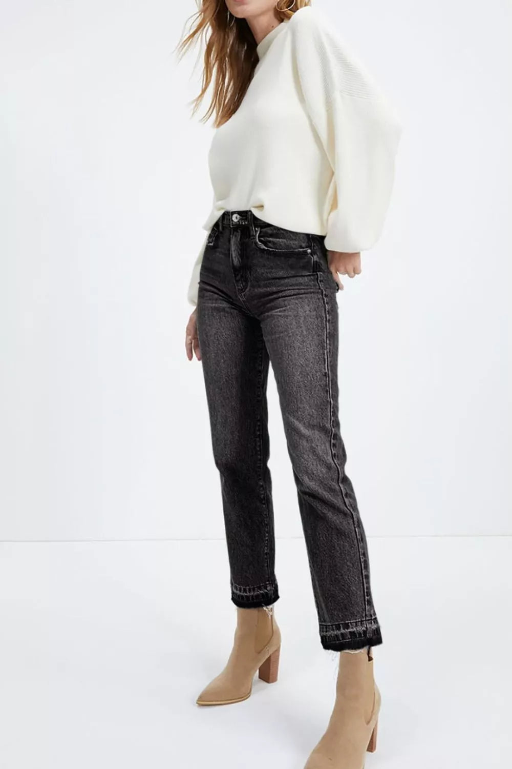 Raka jeans med hög midja – bild 3