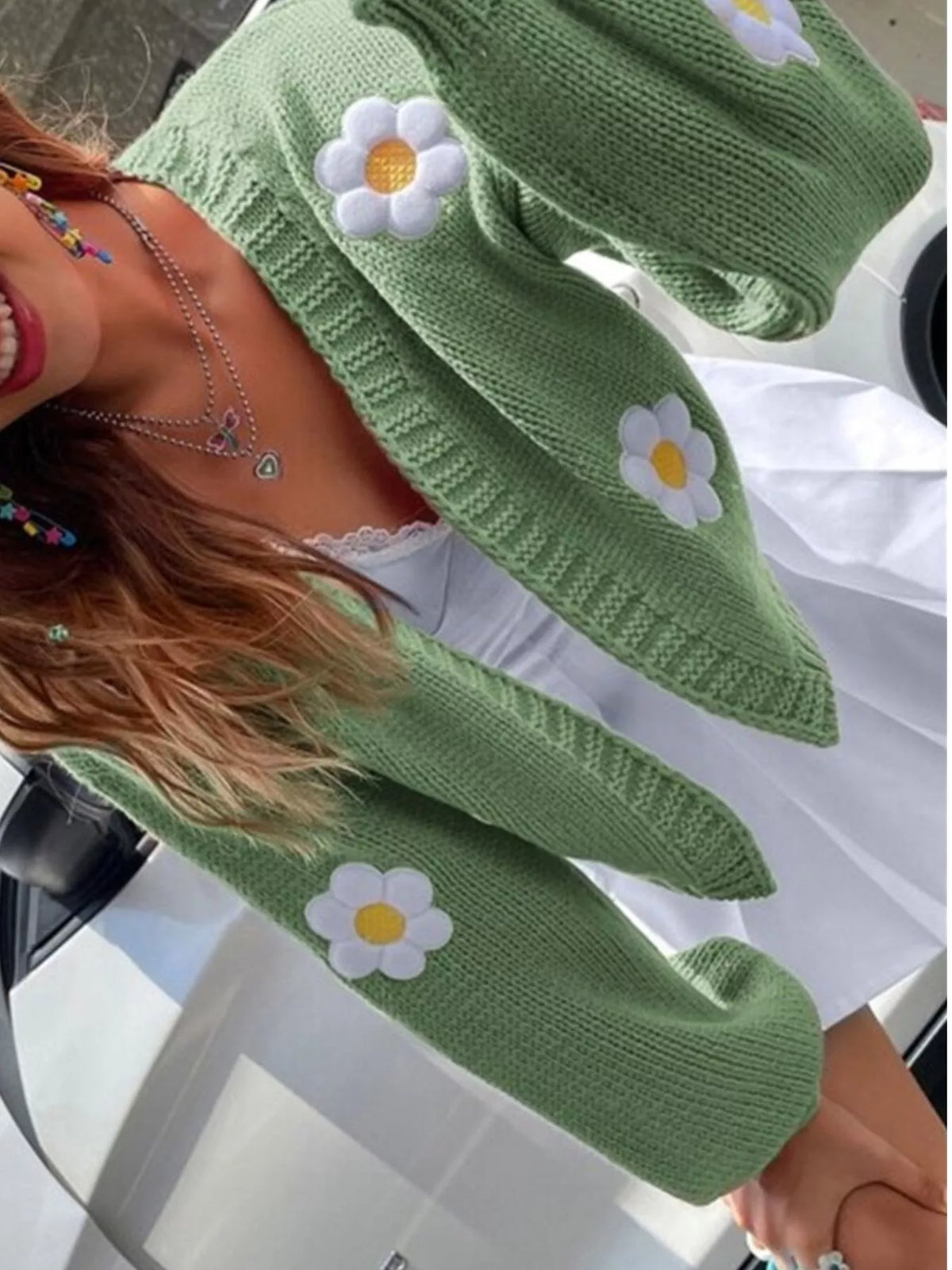 Blommig cardigan med öppen modell – bild 17