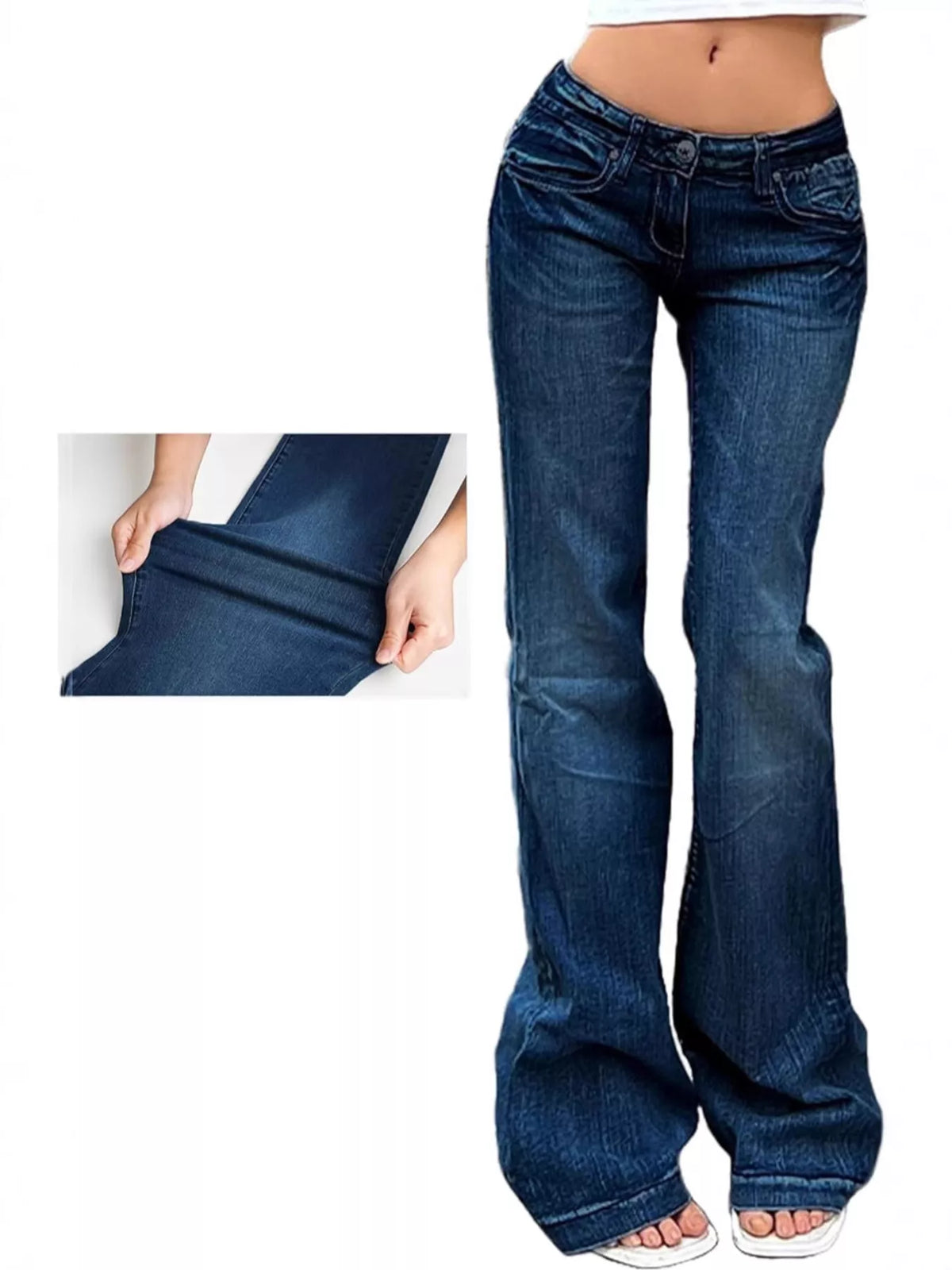 Utsvängda jeans med låg midja och fickor – bild 5