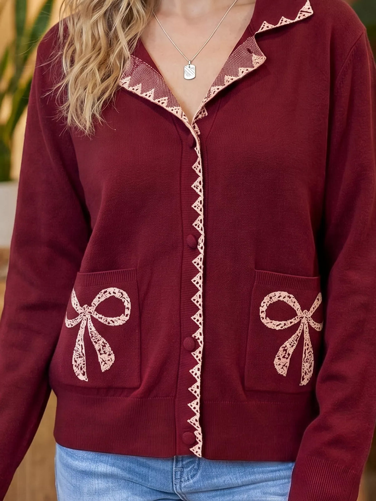 Långärmad cardigan med krage – bild 3