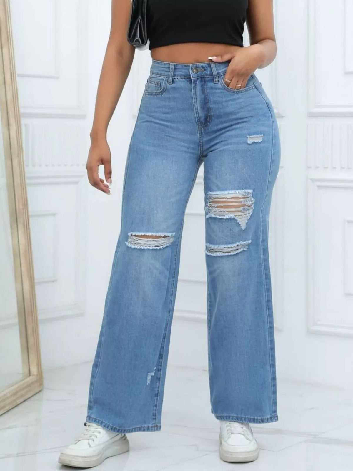 Vida jeans med slitningar och fickor – bild 13