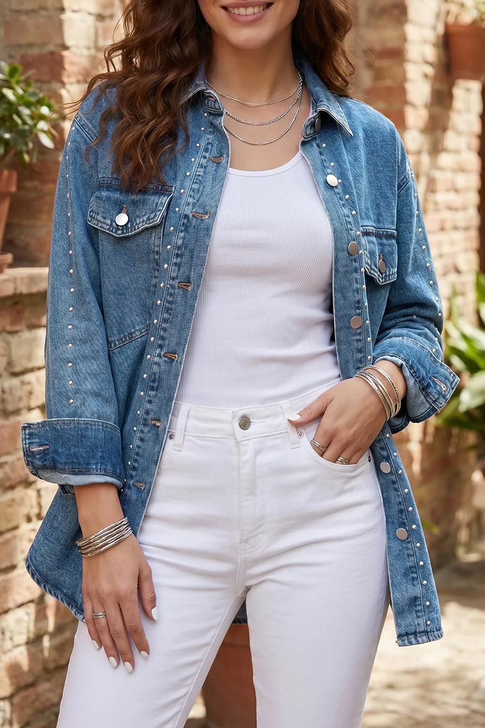 Långärmad jacka i denim – bild 4