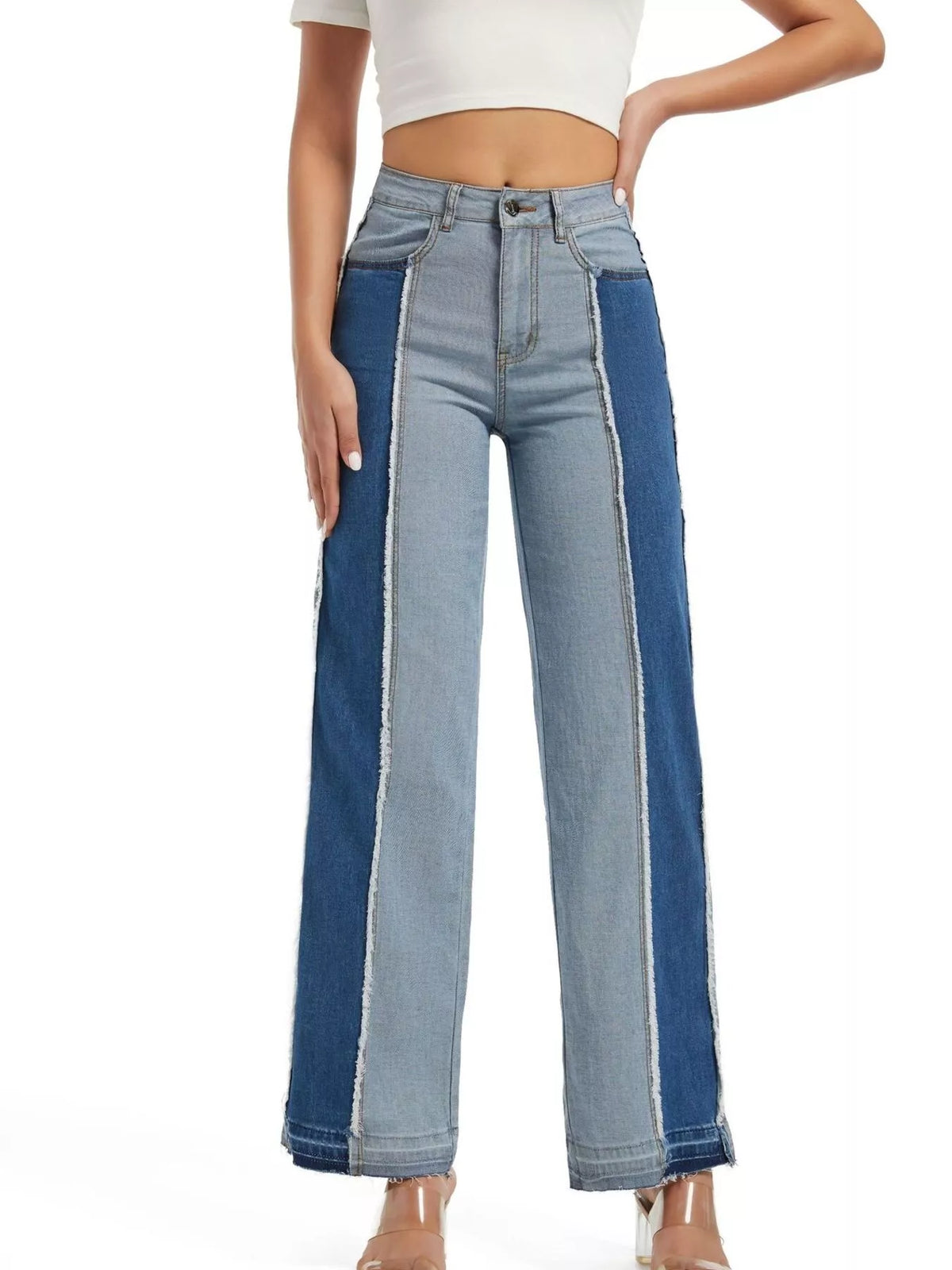 Jeans med färgblock och hög midja – bild 2