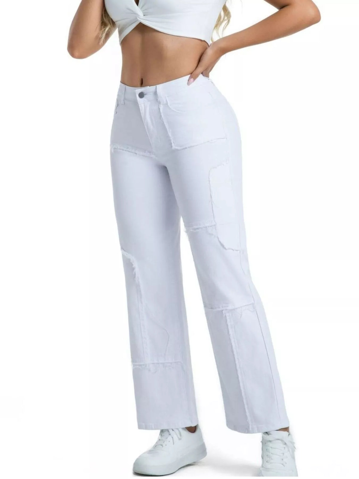 Raka jeans med fransad kant – bild 19