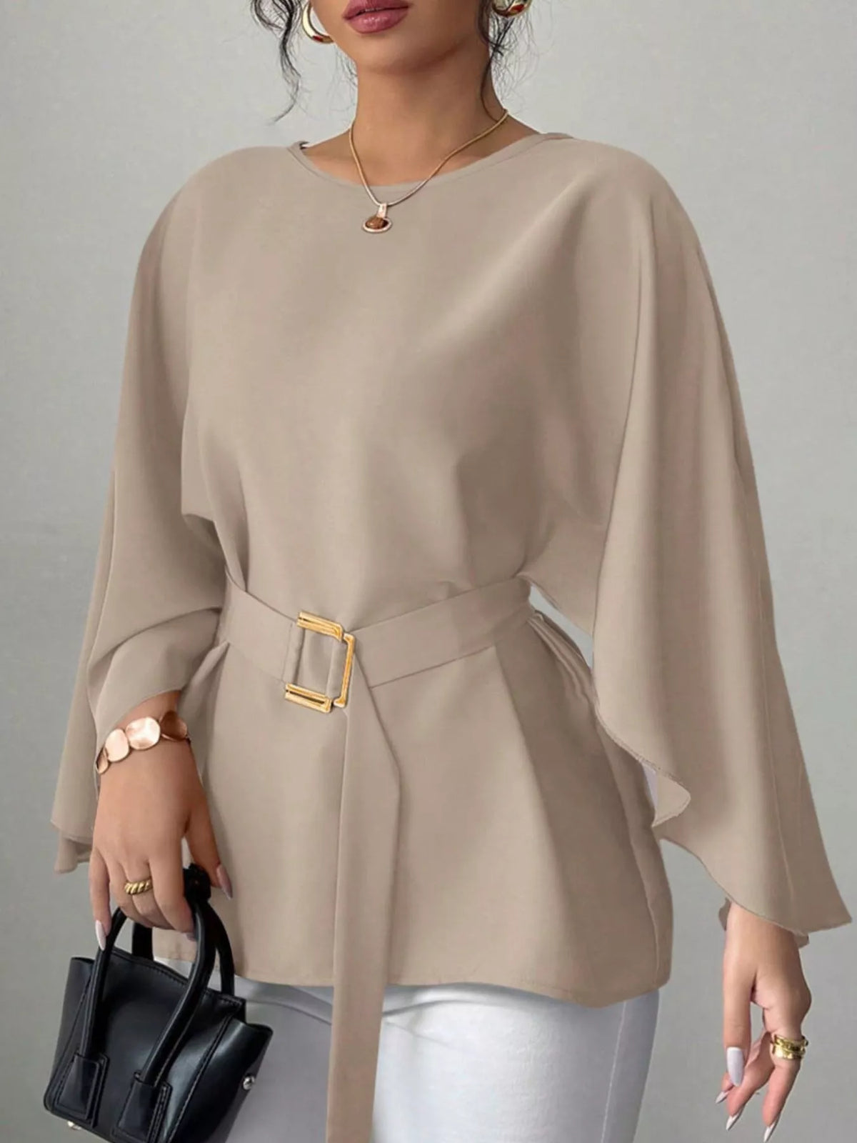 Blus med rund halsringning och fladdermusärm – bild 22