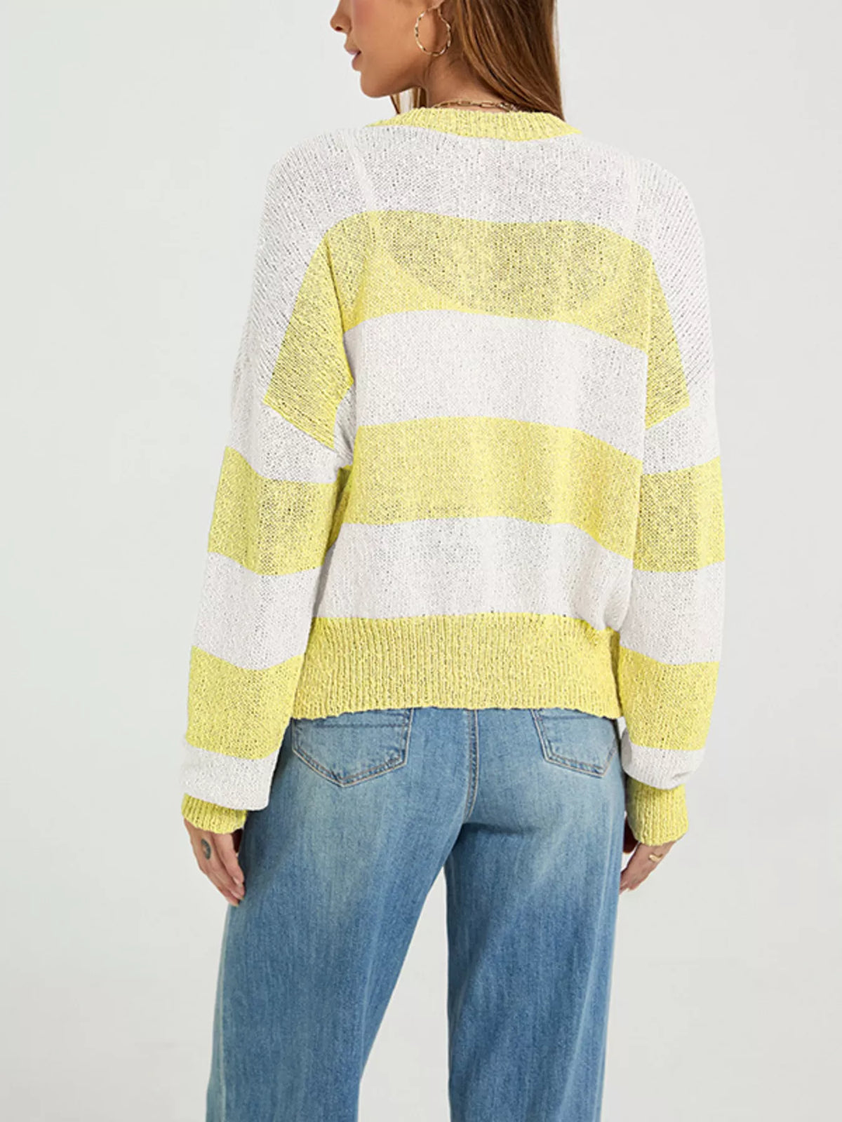 Randig ribbad cardigan med knappstängning i polyester – bild 9