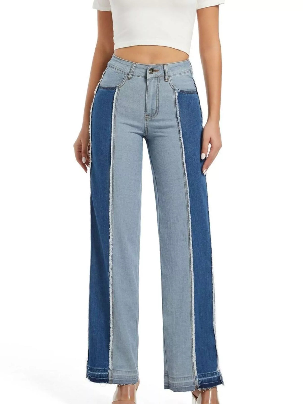 Jeans med färgblock och hög midja