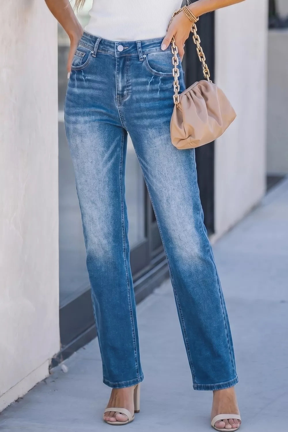 Raka acidtvättade jeans med fickor – bild 5