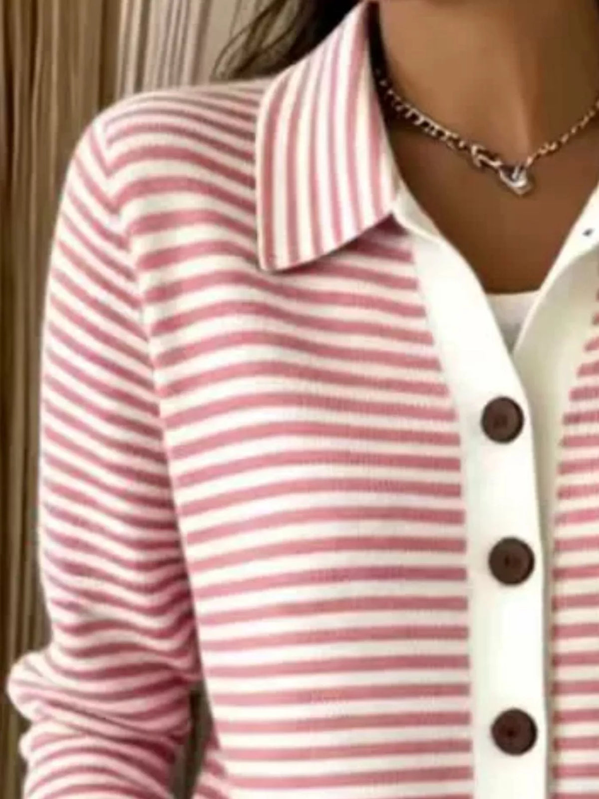 Randig cardigan med krage – bild 10
